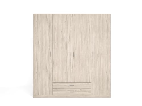 Skraut Home Armario Ropero Grande Roma 4 Puertas 2 Cajones Color Roble Habitación Dormitorio 216x198x53 Cm