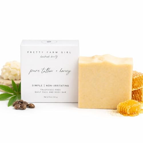 Image of Pretty farm girl Pure Tallow + Honey Soap Bar - Fragrance Free - Handmade - Sensitive Skin - Tallow & Goat Milk.