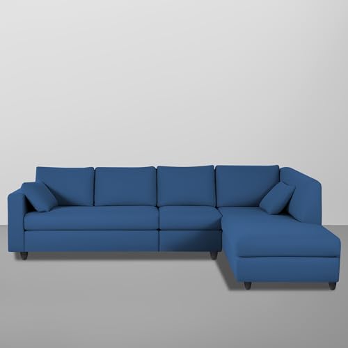 Image of Florian RHS 6 Seater L Shape Sofa Set for Living Room (Blue Fabric) Premium Fabric Sofa