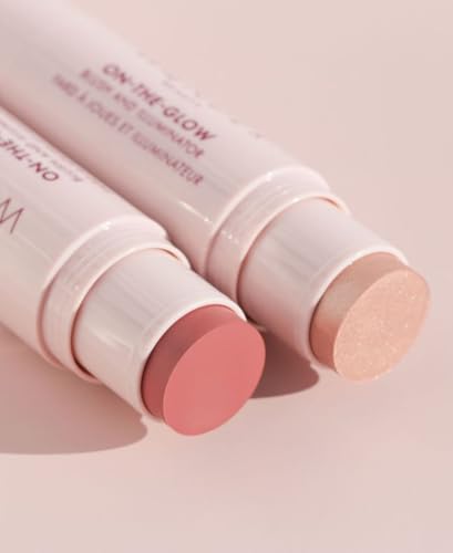Image of Wander Beauty On-the-Glow Blush and Illuminator - Sienna Sunset /Nude Glow - 7-in-1 Hydrating Cream Blush & Highlighting Stick - Stick Blush for Cheeks, Lip & Body - Highlighter Makeup & Blush - 0.4 oz