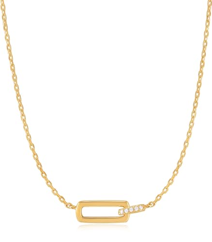 ANIA HAIE Damen Halskette Glam Rock aus 925 Sterling Silber 14k vergoldet, besetzt mit 5 Zirkonia, Größe: 43 cm + 5 cm Verlängerung, inkl. Geschenkverpackung