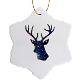 3dRose ORN_179698_1 Deer Stag Head Silhouette of Dark Blue Outer Space Stars Galaxy Snowflake Ornament, Porcelain, 3-Inch