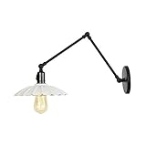 Lámpara de Pared Industrial ksxnkhk con Interruptor de Hoja de Loto, E27, Estilo Vintage, Color Negro/Blanco, de un Solo Cabezal, Ajustable, con Brazo oscilante Largo, Apliques de