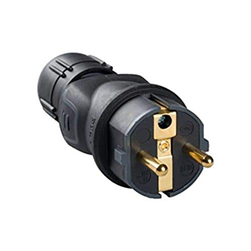LEGRAND, Gummistecker, bruchsicherer Thermoplasteinsatz, Schlagfestigkeit IK08, Schutzklasse IP44, Zugentlastung 30kg bei 2,5mm², Klemmen bereits geöffnet, 16A, Farbe: Schwarz, 050340