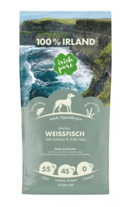Irish Pure 4kg Trockenfutter Adult | Irischer Weißfisch mit Gemüse & Kelp-Alge | Hoher Fleischanteil | Getreidefrei | Hypoallergen | Single-Protein Hundefutter für ausgewachsene Hunde Aller Rassen