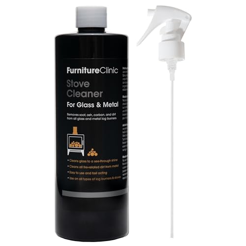 Limpiador de Vidrio y Metal para Estufas – Elimina ceniza, hollín y suciedad de puertas de cristal y superficies metálicas de estufas y chimeneas – Spray de 500ml