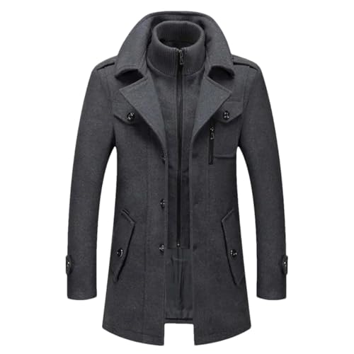 Men's Autumn Winter Jacket Solid Color Fake Two Piece Zipper Buttons Coat Long Sleeves Leisure Coat