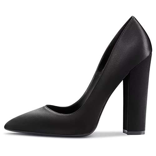 NobleOnly Women High Chunky Block Heel Pointed Toe Slip-on Pumps Dress Sexy Wedding 4.7 Inches Heels2