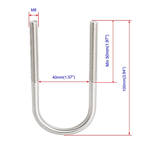 Image of Round U-Bolts 1.57 inch(40mm) Inner Width M8 Thread 304 Stainless Steel Silver with Plates Nuts Flat Washers for Car /RV /Trailer Bumper, 4Pcs