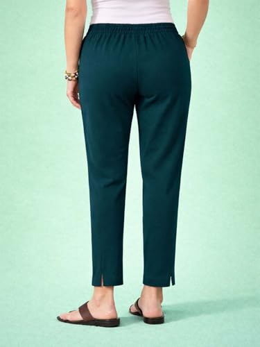 Image of KOTTY Women's Solid Straight Fit Ankle-Length Pants with Elastic Waist and Comfortable Stretch Fabric