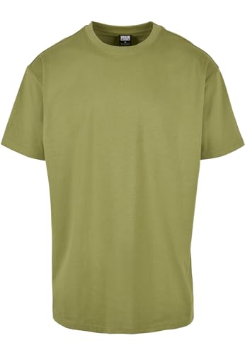URBAN CLASSICS Camiseta básica de manga corta, cuello redondo normal, de algodón grueso, largo normal, oversized, de hombre, moderna, color verde, talla L