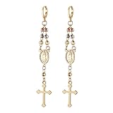 HZMAN Gold Cross Earrings for Women Virgin Mary Dangle Drop Earrings