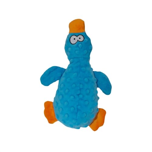 JACK AND VANILLA, Giocattolo interattivo per cani in peluche anatra 25 cm blu, stimola il gioco, resistente, lavabile in lavatrice, ideale per cani piccoli e medi, modello Bubble Plush