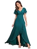 Ever-Pretty Women's Chiffon V Neck Ruffle Maxi Evening Prom Dress Teal 10
