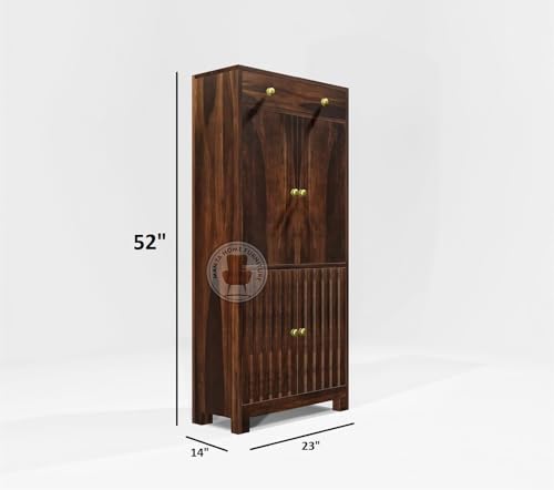 Image of Sheesham Wood Shoe Rack for Living Room | Wooden Shoe Cabinet with Drawers Storage for Home (Walnut Finish)