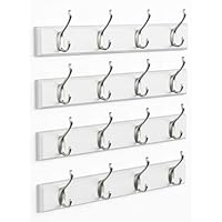 Forbena White Coat Rack Wall Mount 4-Pack, Coat Hanger Wall Mounted for Hanging Clothes Purse, Modern Key Holder Hooks for Closet Hat, Belt, Bag, Backpack, Leash (White and Silver - 16 Hooks)