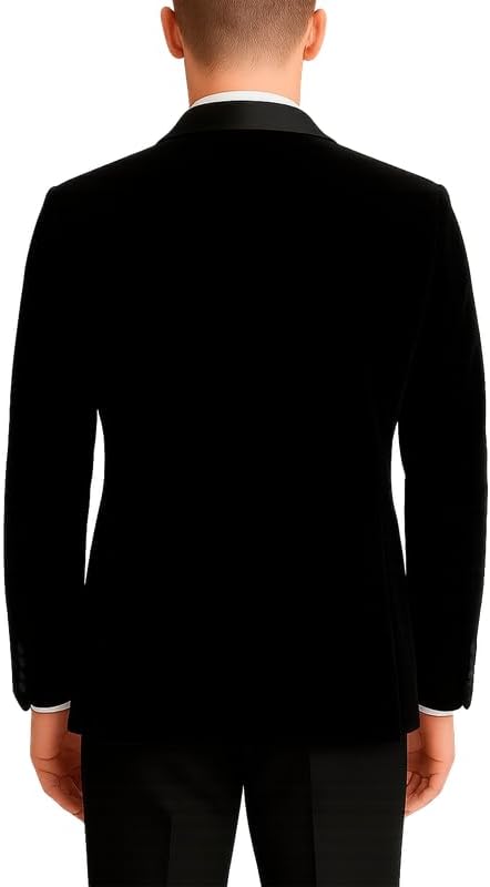Adam Baker Men's Velvet Dinner Jacket, One Button Tuxedo Blazer with Satin Shawl Collar - Slim Fit for Wedding & Prom
