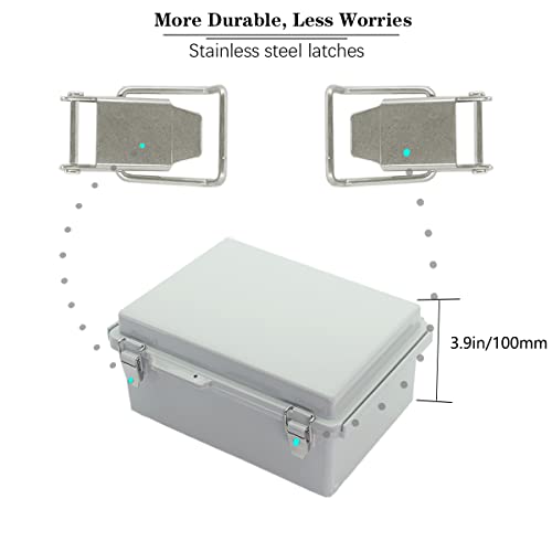 Image of Zulkit Junction Box ABS Plastic Dustproof Waterproof IP67 Electrical Boxes Hinged Shell Outdoor Universal Project Enclosure Grey, Stainless Steel Buckles 10.2 x 6.3 x 3.9 Inch