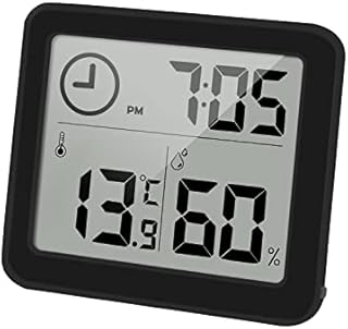 Digital Thermo-Hygrometer Indoor Room Thermometer Hygrometer 3.2 Large LCD Screen Desktop Thermometer with Temperature and Humidity Monitor Meter Gauge with Clock (Battery Included) (black)
