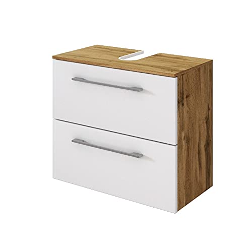 Waschbeckenunterschrank Sefa, 60 cm, 1 Tür & 1 Schublade – Eiche/Weiß