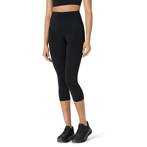 Amazon Essentials Mallas Deportivas FormFlex, Suaves, de Cintura Alta, 48 cm hasta la Entrepierna, Estilo Capri, para Yoga y Entrenamiento Mujer, Negro, L