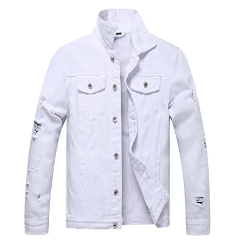 Image of LZLER Men's Denim Jackets Distressed Destroyed Classic Vintage Slim Fit Ripped Fashion Trendy Trucker Jean Jackets