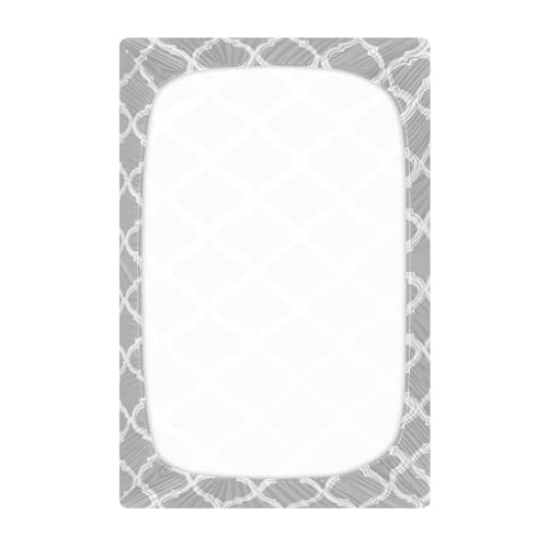Image of Crib Sheet Breathable Soft Crib Mattress Sheet for Baby Toddler Boys Girls Fitted Crib Sheet Fit Standard Crib Mattress 52 x 28 Inch Silver Minimalist Quatrefoil