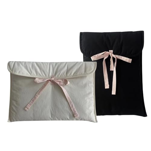 Funda acolchada para laptop con moño blanca 13/14 pulg miniatura 1