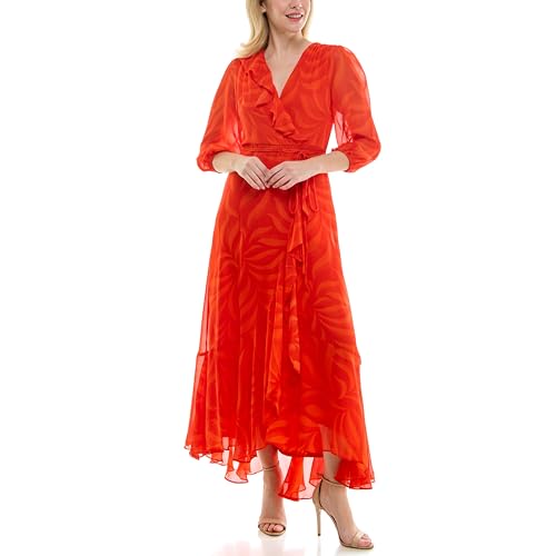 Image of Maison Tara Women's V-Neck Ruffle Faux Wrap Maxi Dress