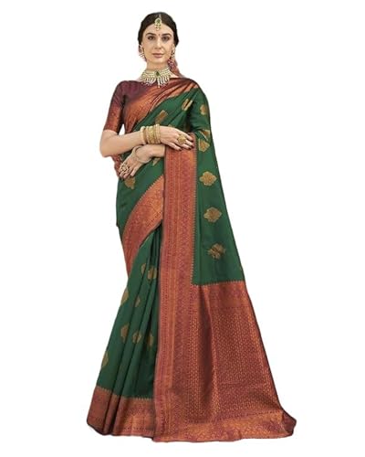 Image of Women's Soft Art Silk Kanjivaram Saree and Unstitched Blouse Piece with Floral Rich Pallu and Jacquard Jari Work On All Over | South Indian Saree