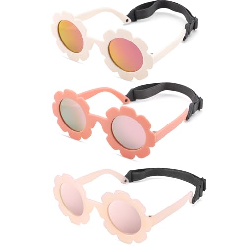 Image of GLARDEFE Polarized Baby Sunglasses with Strap - Unbreakable Infant Flowers Sunglasses for Newborn Girls Boys Age 0-12 Months