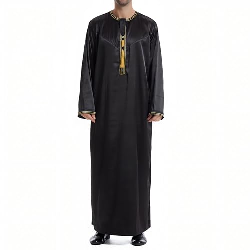 Men's Kaftan - Muslim Robe Thobe Caftan (Black, XL)