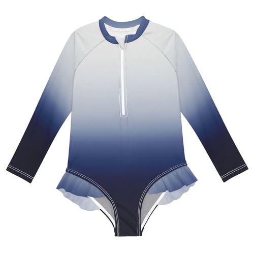 ALAZA Swimsuit for Girls Long Sleeve Rashguard Bathing Suit Navy to White Gradient Quick Dry 4T