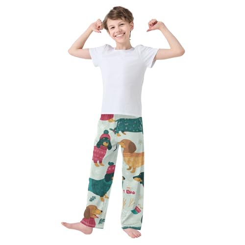ZZXXB Winter Dachshund Spruce Branch Boys Long Pants Soft Trousers Elastic Waist Kids Lounge Bottoms with Pockets S-XL3
