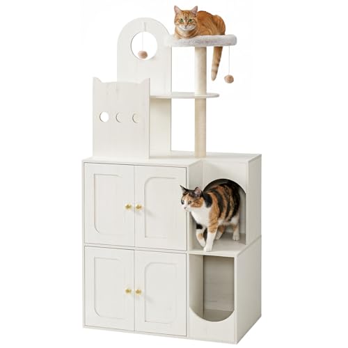 Mueble Casa y Caja de Arena para Gatos HOOBRO Blanco miniatura 1