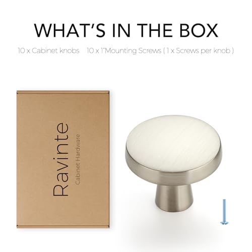 Image of Ravinte 10 Pack Solid Single Hole Kitchen Round Cabinet Knobs Brushed Nickel Pulls Drawer Knobs Kitchen Cabinet Hardware Handles