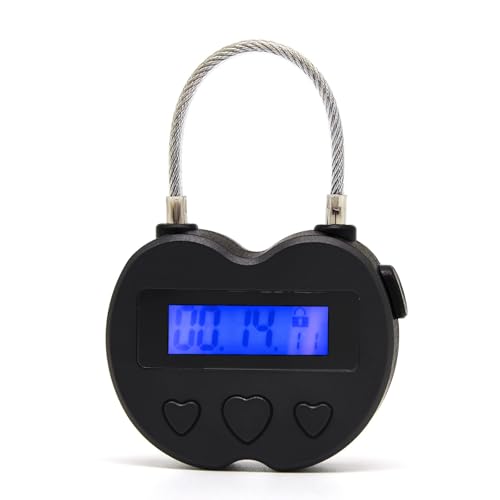 Meichoon Timer-Sperre Intelligentes Vorhängeschloss für Keuschheitskontrolle LCD-Display 99-Stunden-Countdown Ideal für Spiele für Erwachsene und Verhaltenstraining Schwarz