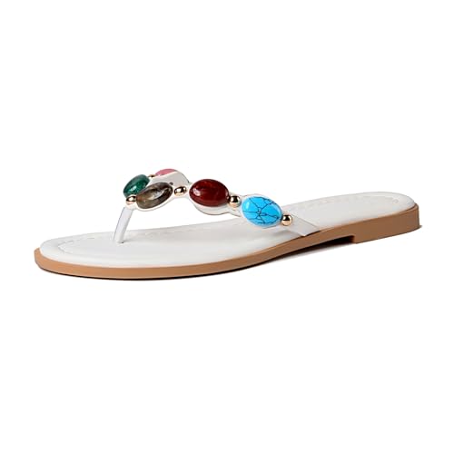 Image of DREAMSTORY Womens Beaded Flip Flops Beach Jeweled Thong Sandals