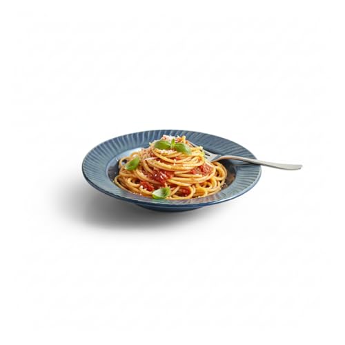 Image of ExclusiveLane 'Cosmic Hollow' Ceramic Pasta Bowl /Plate for Serving (410 ML, Microwave Safe, Hand-Embossed) | Snack Serving Plate for Kitchen Serving Plate for Snacks