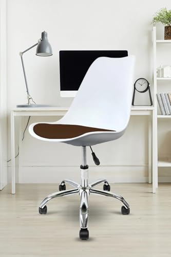 Image of Amazon Brand - Umi Height-Adjustable Modern Revolving Rotary Arm Office Study Desk Chair - Ideal for Spa, Bar, Home - White & Brown Color