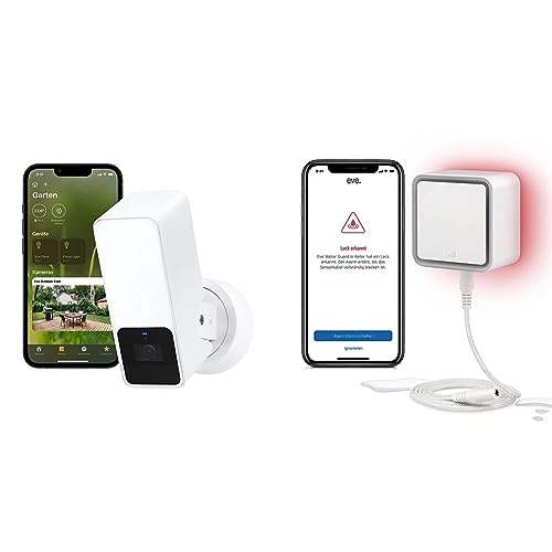 Eve Outdoor Cam (White Edition) – Smarte Überwachungskamera & Water Guard - Smarter Wassermelder, 2m Sensorkabel (verlängerbar)