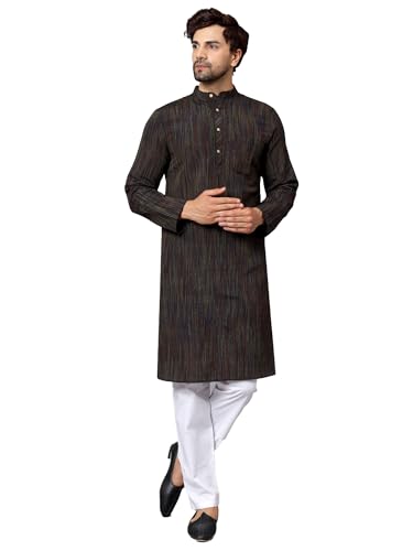 Image of LATEST CHIKAN Men's Cotton Long Kurta Full Sleeves - Casual Ethnic Wear