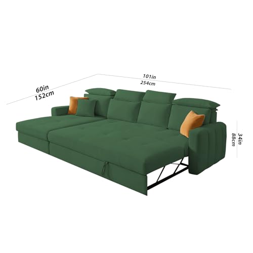 Image of Casaliving Gagnon LHS 6 Seater L Shape Corner Sofa Cum Bed for Living Room (Green Fabric) Premium Fabric Sofa