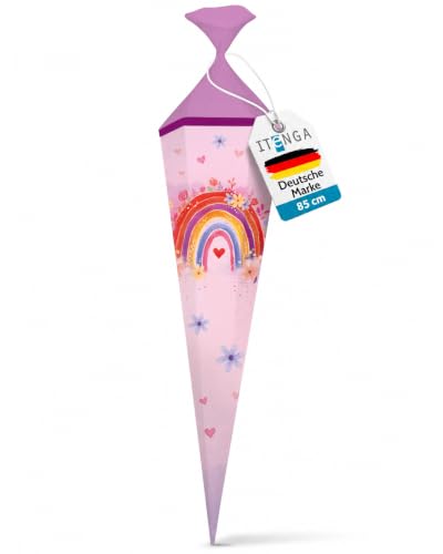 itenga Motiv Schultüte Mädchen 85cm eckig mit Tüllverschluss stabile Zuckertüte Einschulung mit Motiv (Einhorn Pferd Meerjungfrau Prinzessin) (Regenbogen - Rainbow Dreams)