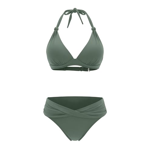 Ensemble de bikini taille haute rétro vert taille 14 maillot deux pièces - 4
