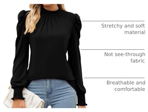 Image of LUYAA Puff Long Sleeve Shirts for Women Tops Dressy Casual Frill Mock Neck Smocked Cuffs Blouses