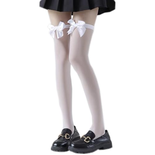 Image of Women Satin Bow Thigh High Socks with Over Knee Thigh Highs Stocking Long Stockings