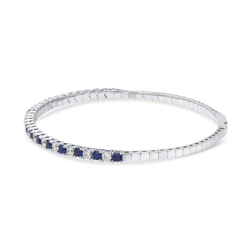 BERRICLE Sterling Silver Flexible Simulated Blue Sapphire Cubic Zirconia CZ Fashion Bangle Bracelet for Women, Rhodium Plated2