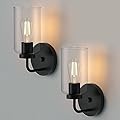 Zevluck Wall Sconces Set of 2, Modern Wall Light Fixtures with Clear Glass Shade, Matte Black Bathroom Vanity Light, Hardwired Vanity Wall Lamps for Bathroom, Bedroom, Living Room, Stairs, Hallway