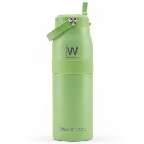 Image of 32 oz Insulated Water Bottle with Straw, Leakproof Stainless Steel Bottle with Handle, Non-Slip Silicone Sleeve, Internal Markings, Dishwasher Safe for Travel, Gym, Sports, Chartreuse